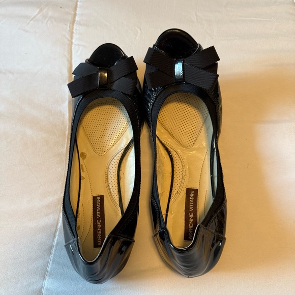 Adrienne Vittadini Black Patent Peep Toe Ballet Flats Bow Detail Size 9M - Picture 5 of 6